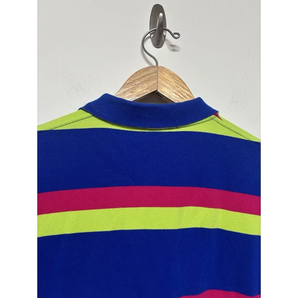 Polo Ralph Lauren Men’s Medium Polo Blue With Bright Red And Yellow Stripes